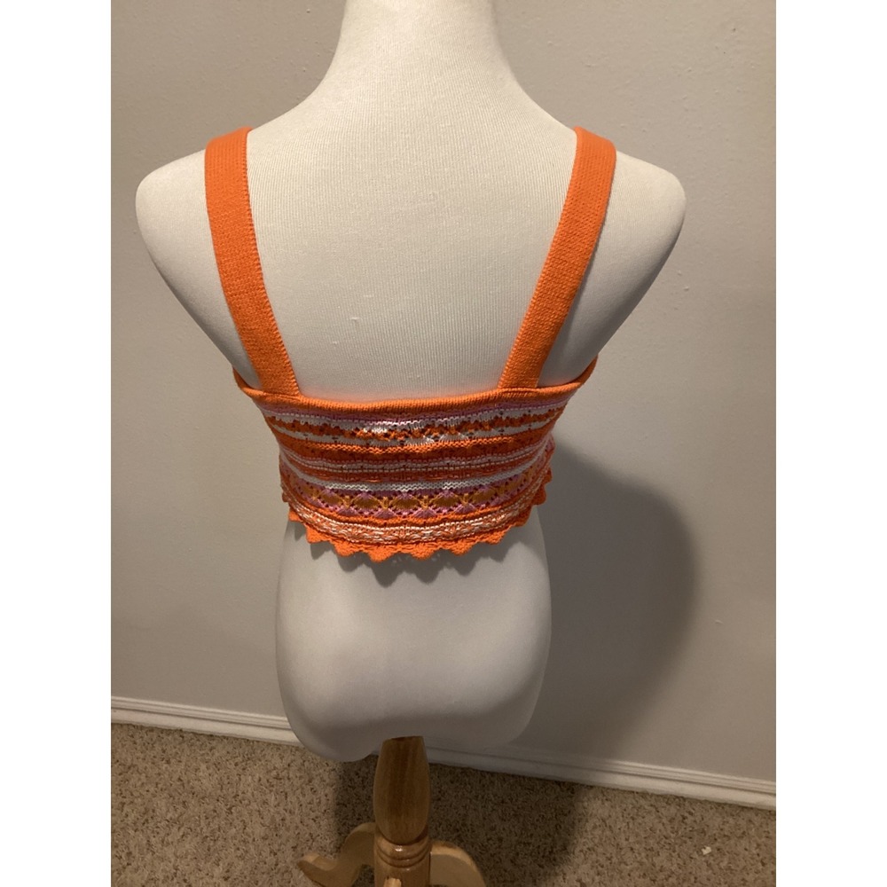 H&M Divided Orange Pink Crochet Knit Crop Top‎ Boho Striped Tank Small - Picture 3 of 6